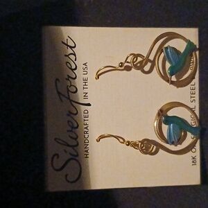 18K Surgical Steel Silver Hummingbird with Blue/green/gold accents